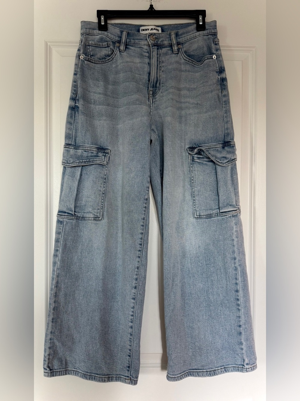 DKNY Light Blue High Rise Cargo Wide-Leg Jeans
